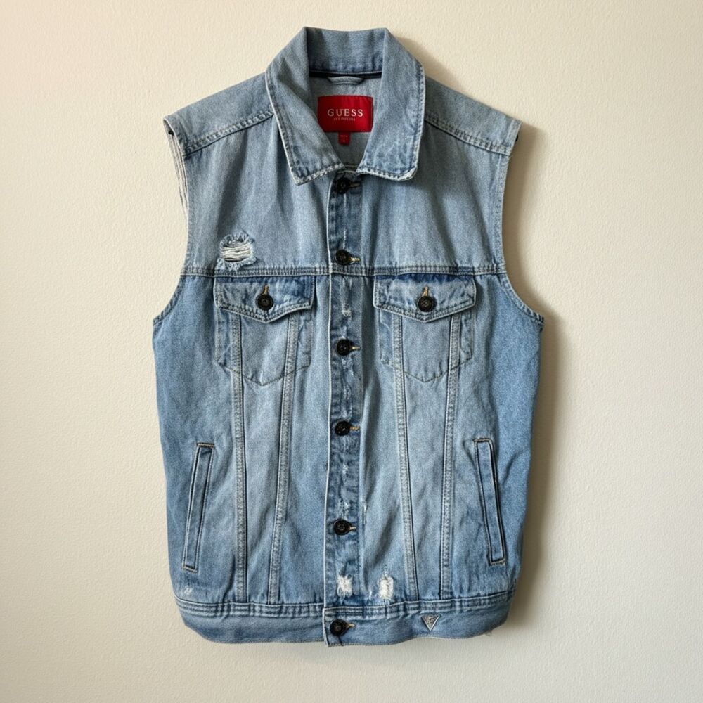 GUESS Men L Blue Denim Vest 100% Cotton STYLE# X91N00R30LO Made in China